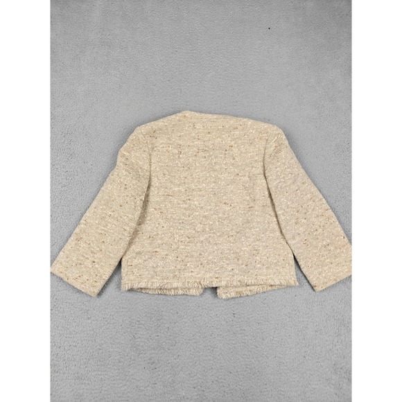 Vintage Pendleton Blazer Womens 12 Beige 100% Wool Tweed Fringe Collarless - Picture 5 of 8